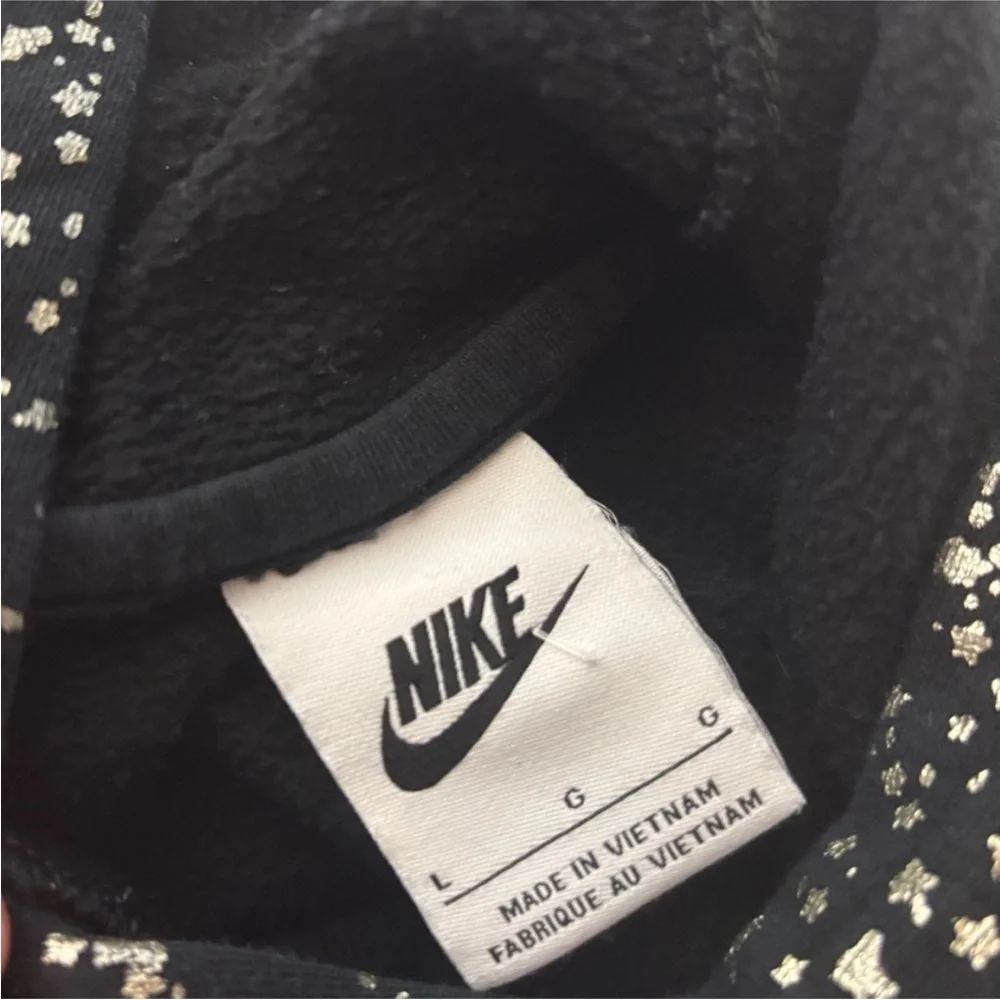 Nike hoodie sportswear fleece Black Metallic Gold Patterned Hoodie Girl’s large - Picture 4 of 4
